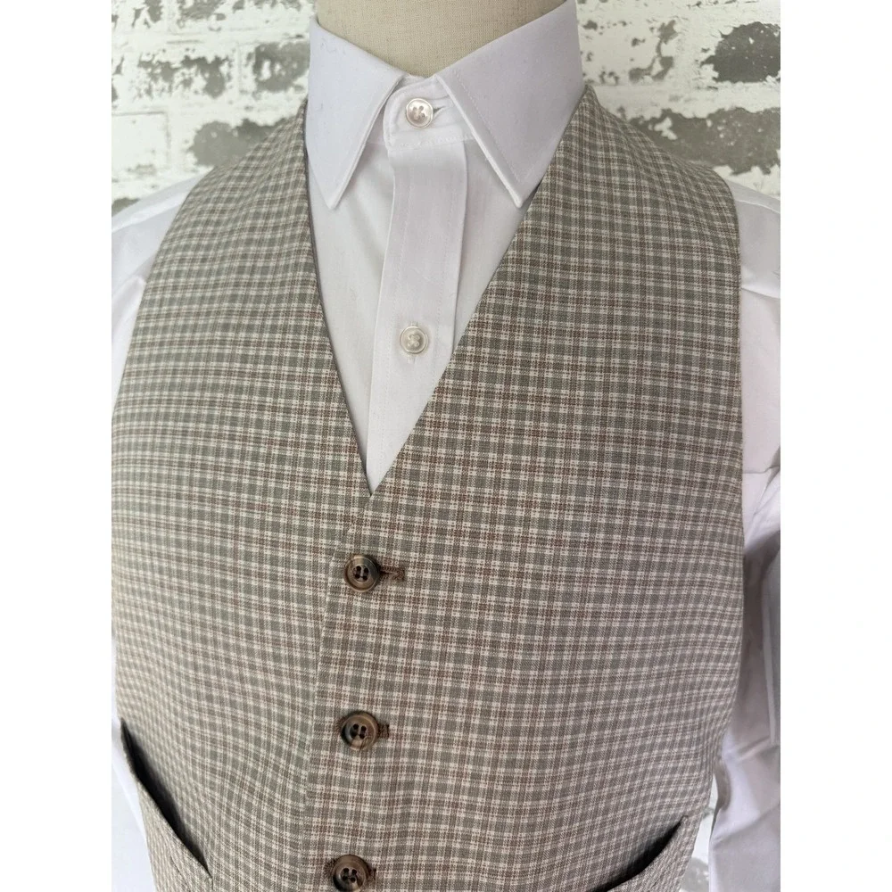 Vintage Century Club 2 Piece Suit Mens 42R Plaid‎ Blazer Vest Jacket 70s